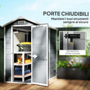 Casetta Box da Giardino 130x180 cm con Pavimento Porta con Blocco e Finestra in Resina Grigio  