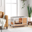 Casetta per Conigli con Rampa e Ruote 90x53x59 cm Conigliera in Legno    