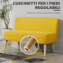 Divano 2 Posti Design Minimal Senza Braccioli in Tessuto con Gambe in Legno 117x56,5x77 cm Giallo