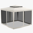 Gazebo da Giardino 300x300 cm con Zanzariera Doppio Tetto e 8 Fori in Acciaio e Poliestere Bianco Crema  