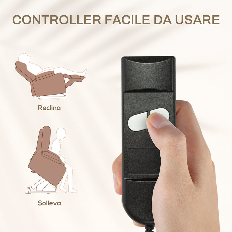 Poltrona Relax Alzapersona 8 Punti Massaggio Reclinazione a 135° e 2 Telecomandi Marrone  