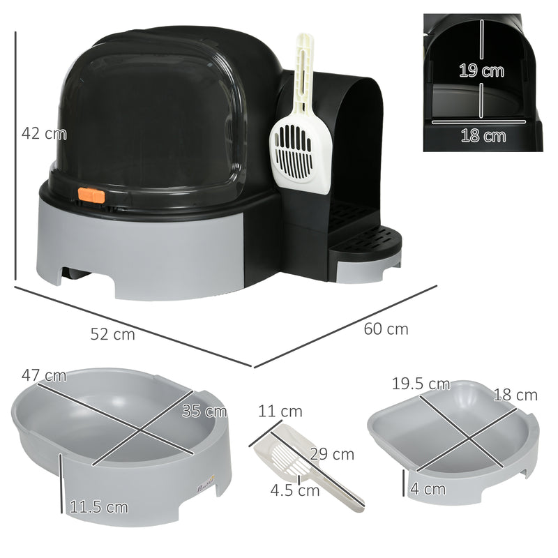 Lettiera per Gatti Chiusa con Coperchio Vassoio Estraibile e Paletta 52x60x42 cm Grigio Scuro  