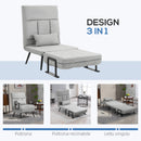 Poltrona Letto 3 in 1 Schienale Reclinabile in Finta Pelle Scamosciata Grigio Chiaro   