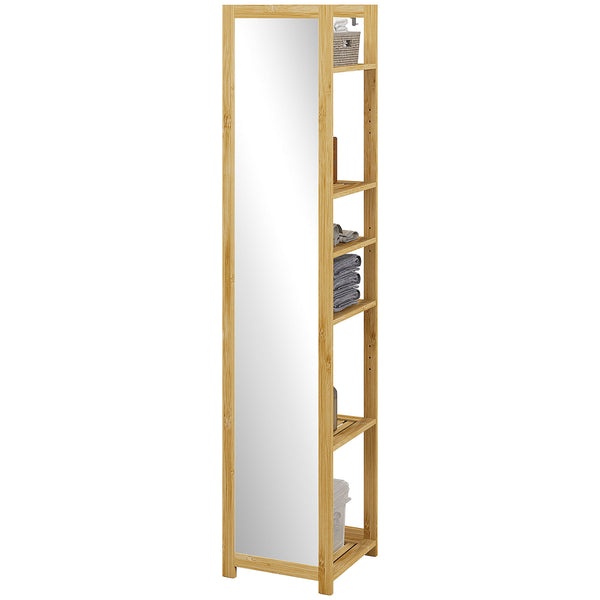 Mobile a Colonna con Specchio 6 Ripiani in Bambù 35x35x168 cm Colore Legno sconto