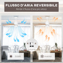 Ventilatore da Soffitto con Luce LED Ø130 cm 3 Velocità e Motore Reversibile Bianco e Legno
