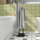 Piantana Portasciugamani da Bagno da Terra Autoportante 2 Bracci in Metallo 50x18,5x85 cm Nero