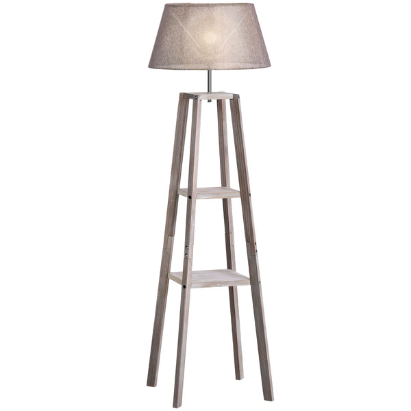 Lampada da Terra in Legno con 3 Ripiani e Paralume in Tessuto 45x45x148 cm Grigio acquista