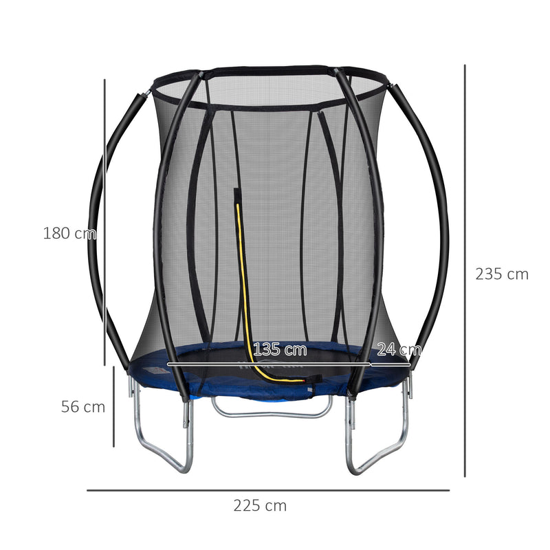 Trampolino Tappeto Elastico per Bambini Ø225x235 cm in Acciaio e PVC Nero e Blu
