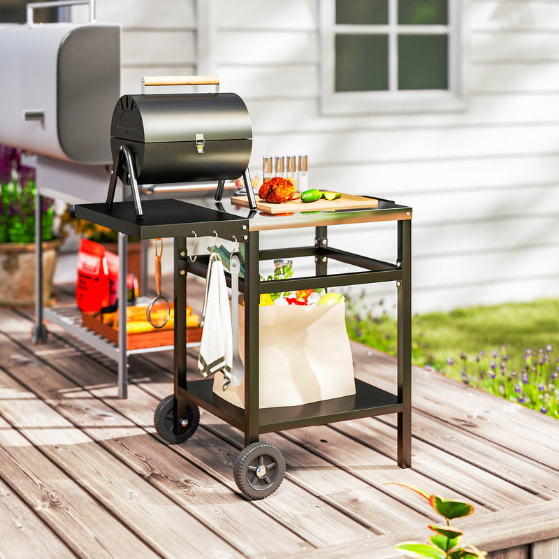 Carrello per Barbecue 91x58x76 cm con Piano in Acciaio Nero   