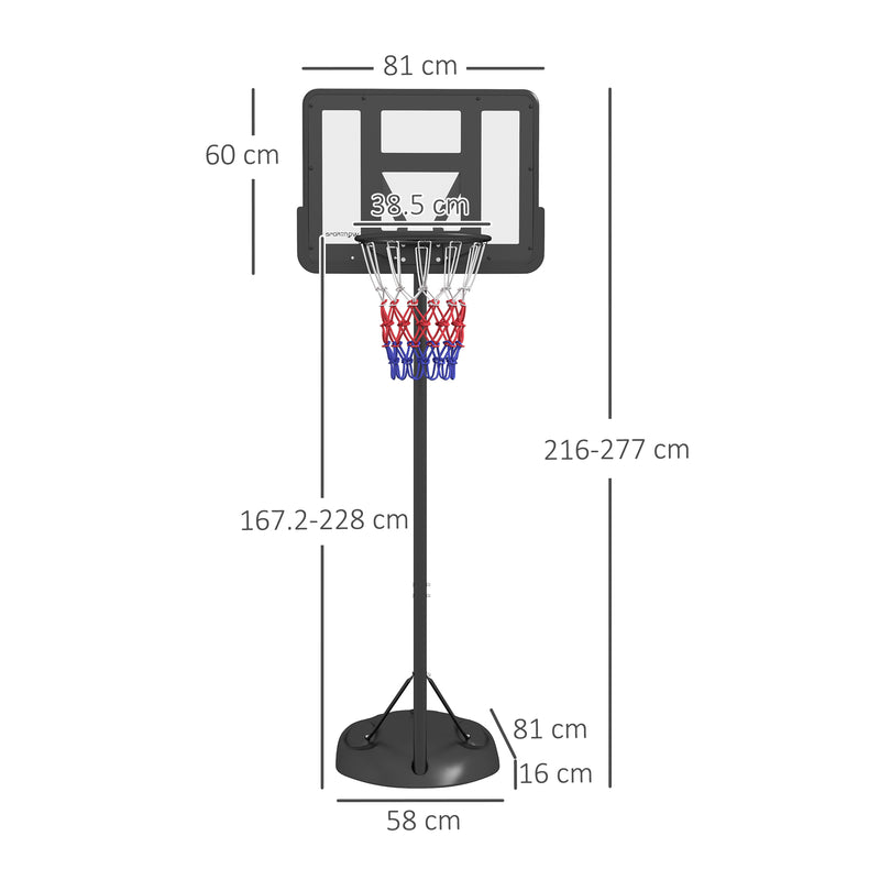 Canestro Basket ad Altezza Regolabile 216-277 cm con Base Riempibile in Acciaio e PE Nero-3
