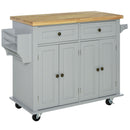 Carrello Isola da Cucina 2 Cassetti e 2 Armadietti Piano in Legno 111x44,5x82,5 cm Grigio  