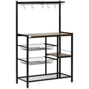 Mobile Cucina con 5 Ganci 3 Ripiani 4 Cestelli 83,5x39x133 cm in MDF e Acciaio Marrone