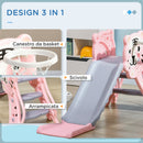 Scivolo per Bambini 18-36 Mesi 133x60x70 cm con Canestro da Basket Rosa e Grigio   