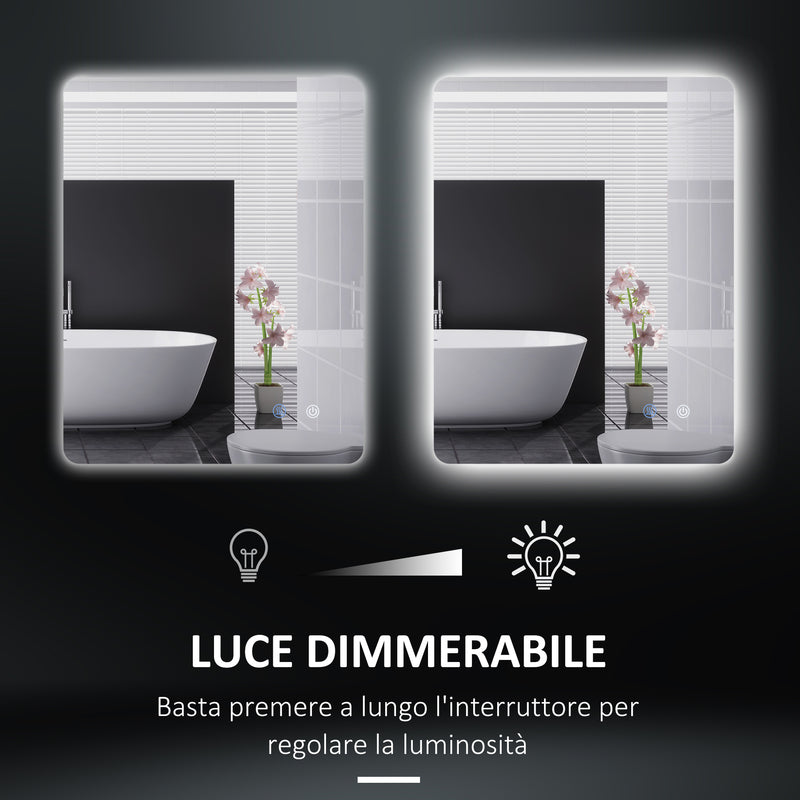 Specchio Bagno con Luci LED  3 Tonalità 70x50 cm Interruttori Touch e Funzione Antiappannamento   