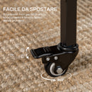 Tavolo Pieghevole 6 Ruote e Mensola 130x80x74 cm in Legno e Metallo Marrone Rustico 