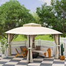 Gazebo da Giardino 370x303x290 cm Tende Laterali e Zanzariere Beige   