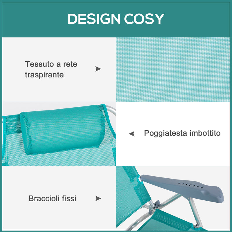 Set 2 Sedie da Campeggio Pieghevoli 62x65x80 cm Reclinabili su 6 Livelli Grigio a Azzurro  