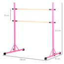 Sbarra Danza Classica Doppia 130x97x152 cm Altezza Regolabile in Acciaio e Legno Rosa