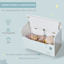 Panca Contenitore Portagiochi con Schienale in Legno 60x30x50 cm Azzurro  