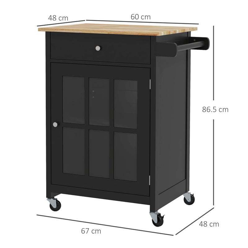 Carrello da Cucina con Cassetto Armadietto e Portasciugamani 67x48x86,5 cm in Legno Nero e Rovere  
