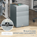 Cassettiera da Ufficio 3 Cassetti con Serratura e Ruote 39x48x59 cm in Acciaio Grigio 