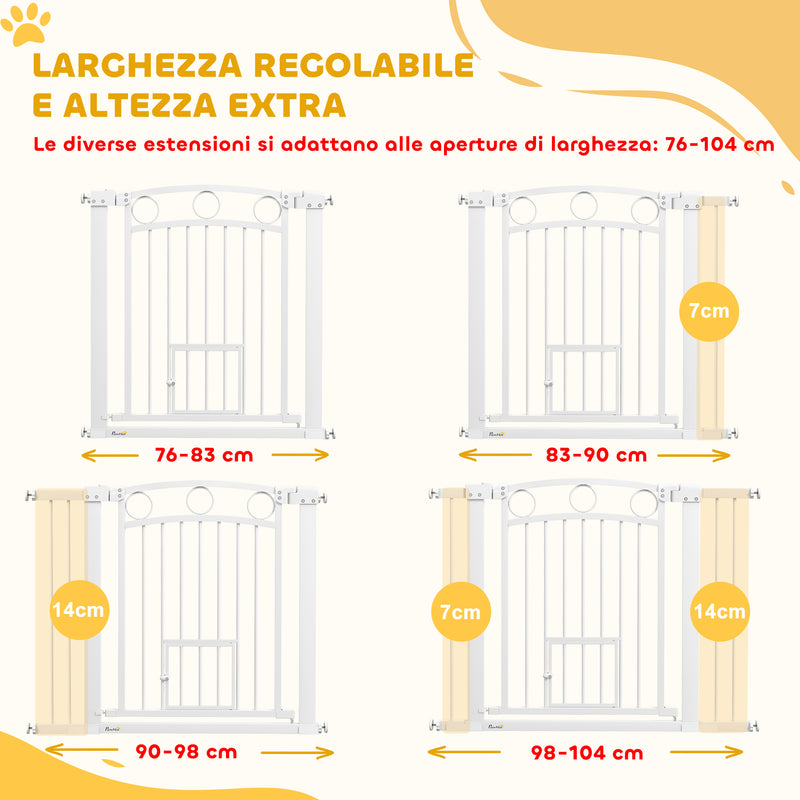 Cancelletto di Sicurezza per Animali con Estensioni 76-104 cm Porta per Gatti Bianco 