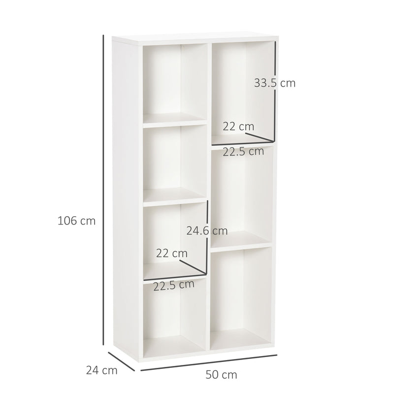 Libreria Moderna a Cubi con 7 Ripiani 50x24x106 cm in Legno Truciolato Bianca