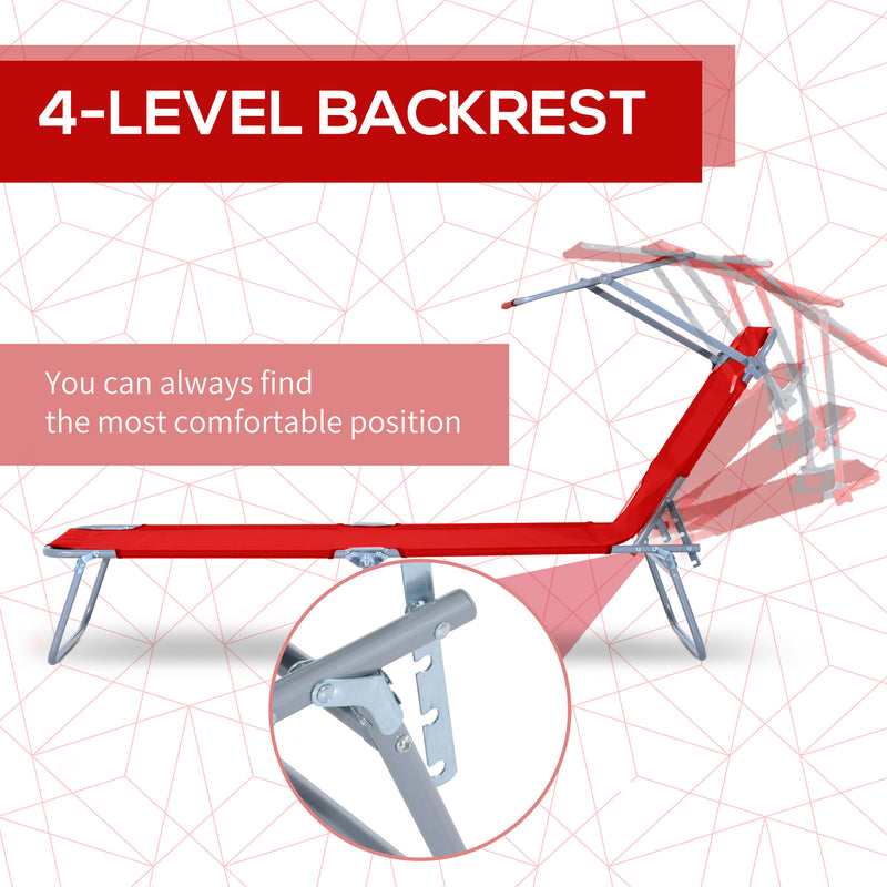 Lettino Prendisole da Giardino Pieghevole con Tettuccio Regolabile e Schienale Reclinabile a 4 Livelli   Rosso