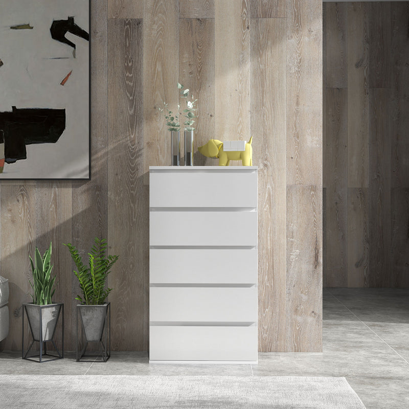 Cassettiera 5 Cassetti 55x33x100 cm Design Moderno in Legno Bianco 