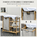 Cesto Portabiancheria con Asse da Stiro e 3 Ripiani in Bambù 113x34x82 cm  