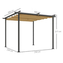 Gazebo Pergola da Giardino 300x300x227H cm con Tetto Retrattile e Fori di Drenaggio Beige e Nero   