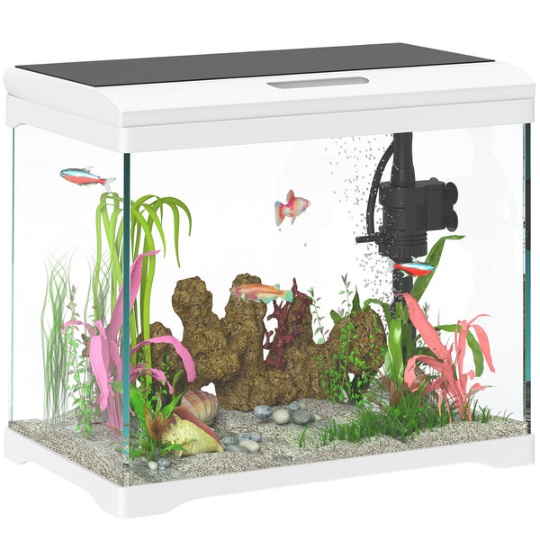 Acquario per Pesci Rossi 17L con Luci LED 35x21x31 cm Pompa d'Acqua e Sistema di Filtraggio Bianco acquista