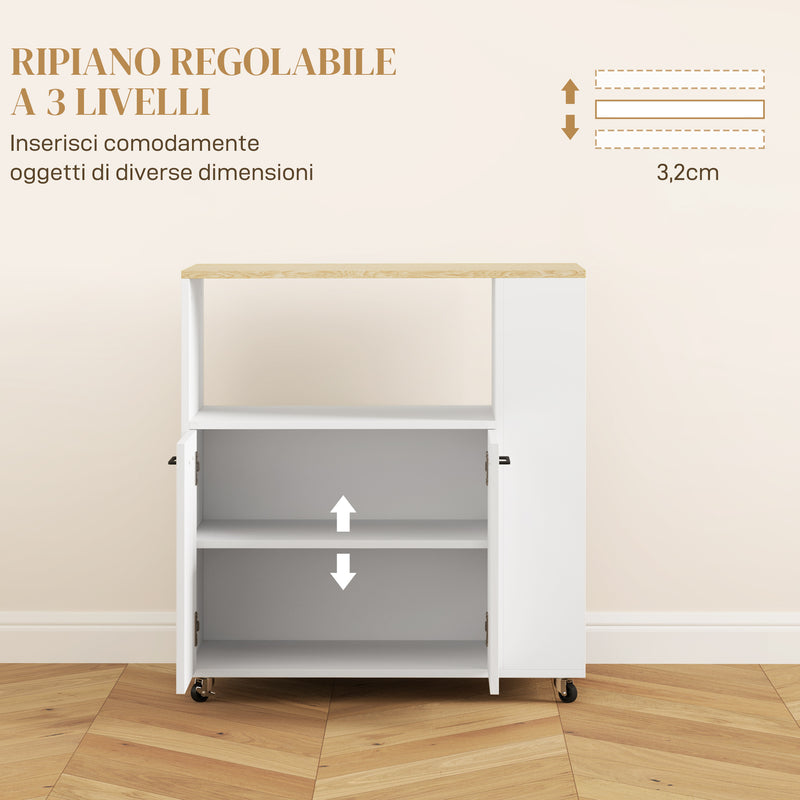 Carrello da Cucina con Armadietto e Ripiani Scaffale Portaspezie 75x40x80,5 cm color Rovere e Bianco  