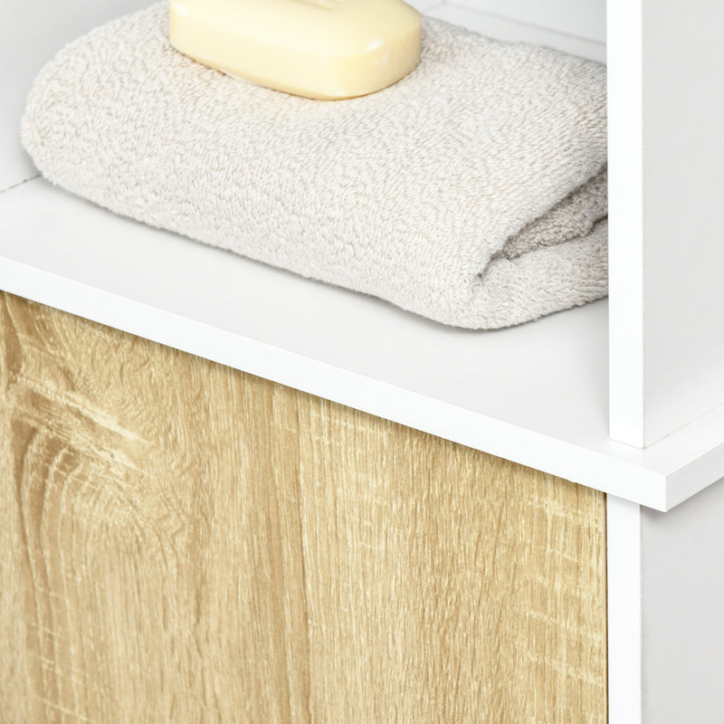 Colonna Bagno Salvaspazio 33,5x29x169 cm 3 Vani Aperti e Armadietto in Legno Bianco e Marrone Chiaro