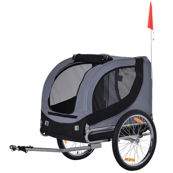 Rimorchio Bici per Cani Taglia Media con Finestre Laterali e Bandierina 130x73x90 cm  Grigio e Nero acquista