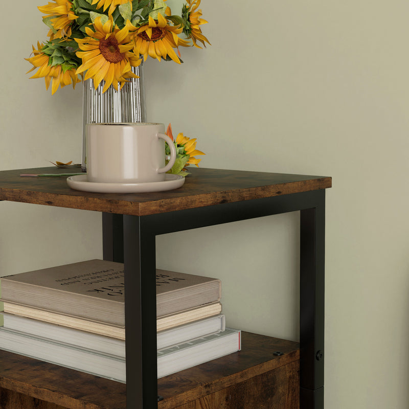 Comodino Stile Industriale 2 Ripiani e Scaffale Interno Regolabile 34x30x80 cm in Legno e Acciaio Marrone