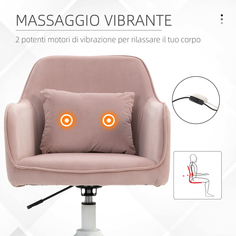 Sedia Operativa da Ufficio Massaggiante a 2 Punti con Cuscino e Braccioli 57x70x78-86 cm Rosa 