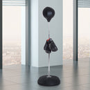 Punching Ball Sacco Boxe da Terra Altezza Regolabile 126-144 cm con Guantoni Nero