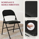 Set 4 Sedie Pieghevoli con Seduta Imbottita e Struttura in Acciaio Nero  