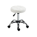 Sgabello Girevole Rotondo con Ruote Ø35,5x51-67 cm Altezza Regolabile in Similpelle Bianco