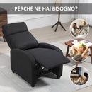 Poltrona Reclinabile con Poggiapiedi 69.2x88.3x101 cm in Tessuto Effetto Lino Nero 