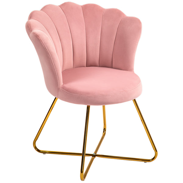sconto Sedia Moderna Ergonomica con Schienale a Petalo 69x64x80 cm in Velluto Rosa e Gambe Incrociate Oro