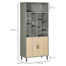 Credenza 6 Ripiani 2 Ante 76x40x179 cm in Truciolato Grigio e Rovere