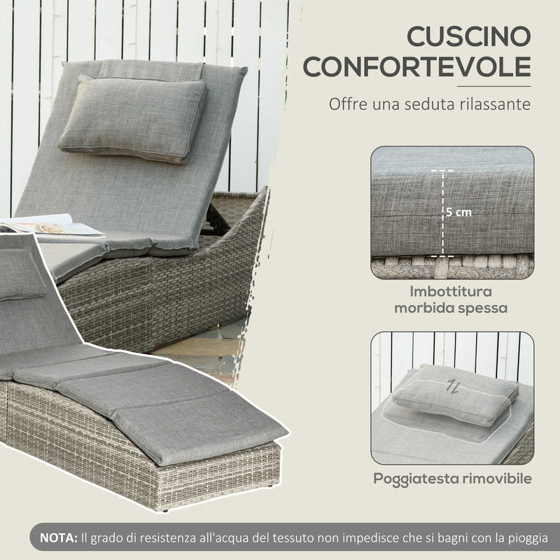 Lettino Prendisole da Giardino 60x200x40 cm in Rattan PE Grigio