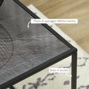 Set 3 Tavolini Quadrati Impilabili in Acciaio e Vetro Temperato Nero e Effetto Marmo