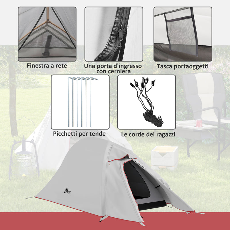 Tenda da Campeggio con Borsa da Trasporto 300x135x110 cm in Poliestere e Alluminio Grigio Chiaro