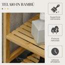 Cesto Portabiancheria con Asse da Stiro e 3 Ripiani in Bambù 113x34x82 cm  