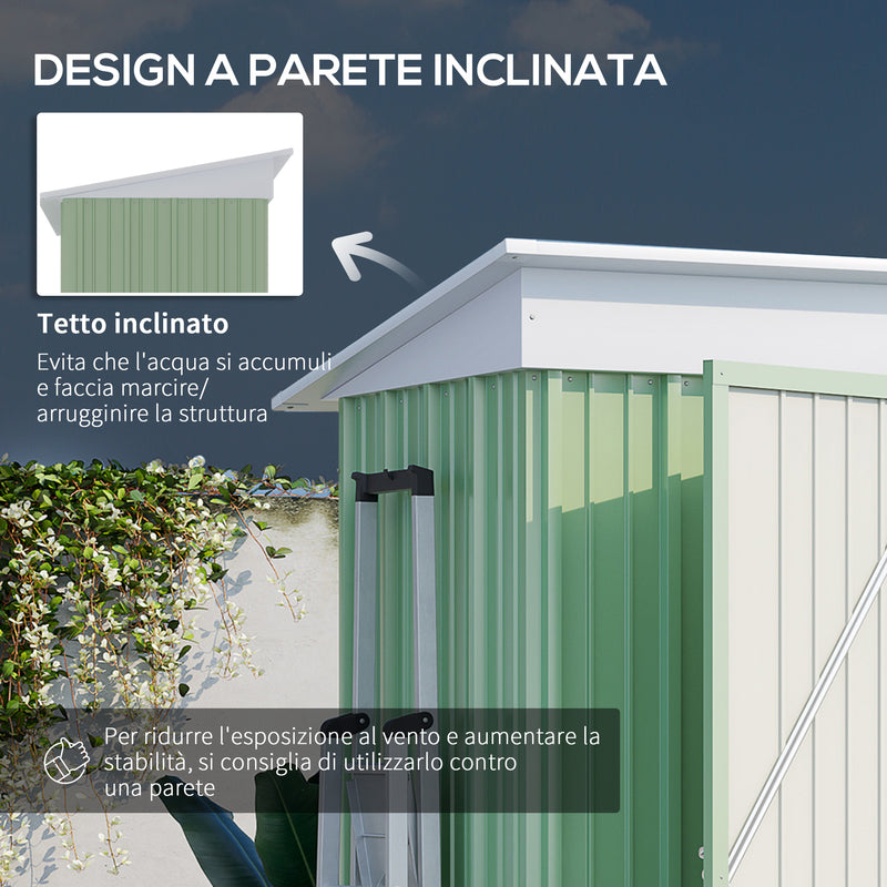 Casetta Box da Giardino 161x95x163/181 cm in Acciaio Verde
