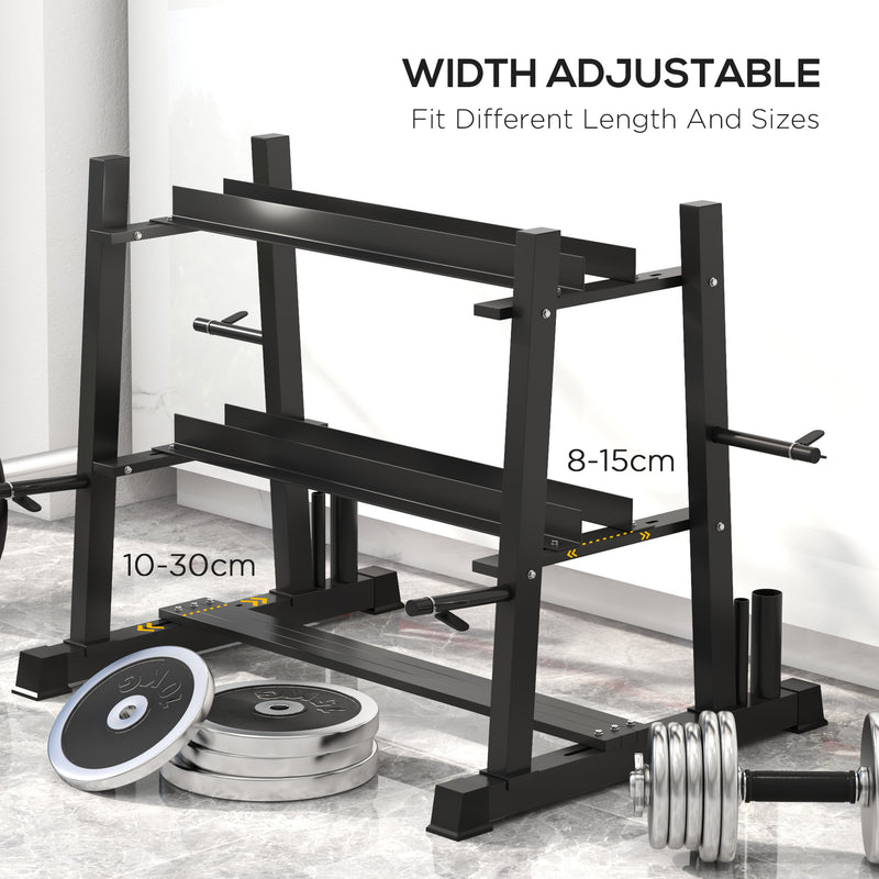 Rastrelliera per Manubri 5 Livelli 131x75x80 cm con 4 Aste Regolabili per Pesi e Kettlebell in Acciaio Nero