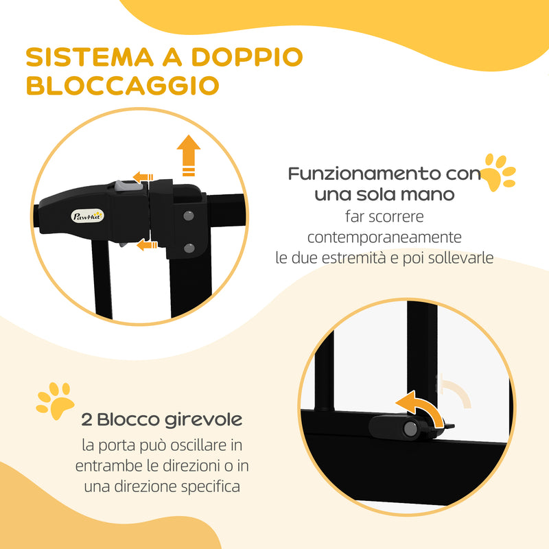 Cancelletto per Cani Estensibile 74-87x78 cm con 2 Blocchi e Chiusura Automatica in Metallo e Plastica Nero  